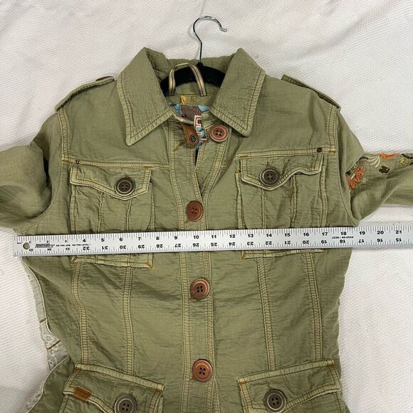 Zu Elements Giacca Jaime Green Embroidered Military Jacket Made In Italy 100% Co - Picture 4 of 10